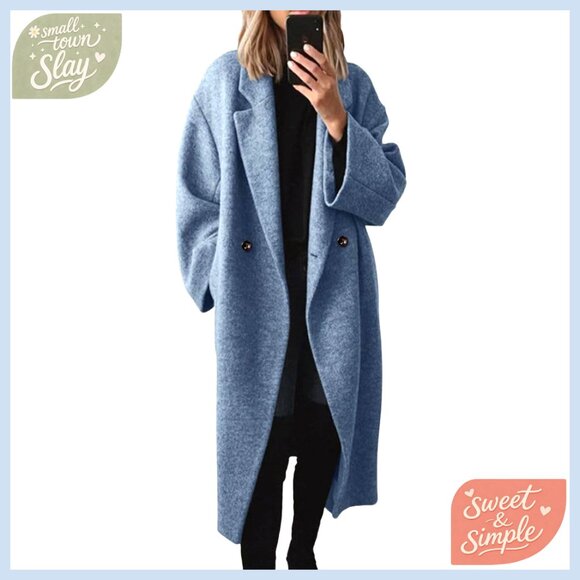 Women's Wool Blend Pea Coat Double Breasted Notch Lapel Overcoat Winter
